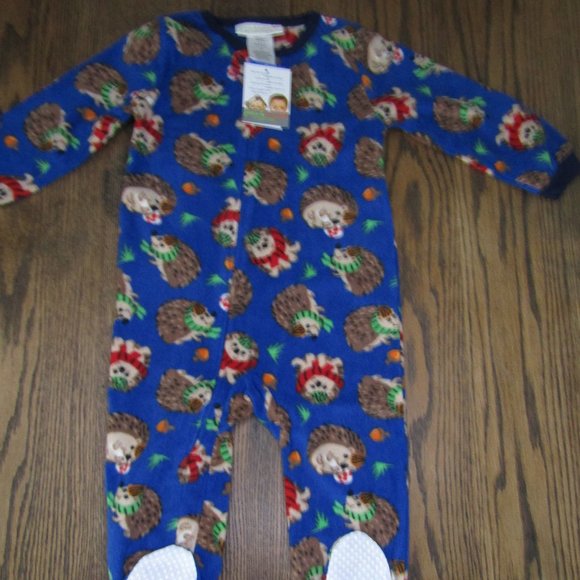 Peas & Carrots blue hedgehog footie fleece sleeper - Picture 1 of 3